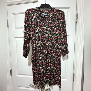 Draper James Black and Pink Cuffed Sleeve Wrap Dress